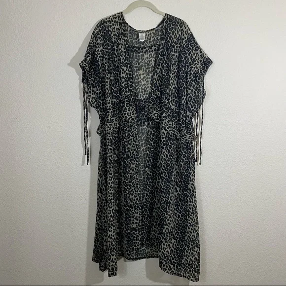 Sz: XXL/XXXL (2X-3X) Dark Leopard Print & Tie-Dye Multi-Color Swim Cover Kimonos - Picture 4 of 14